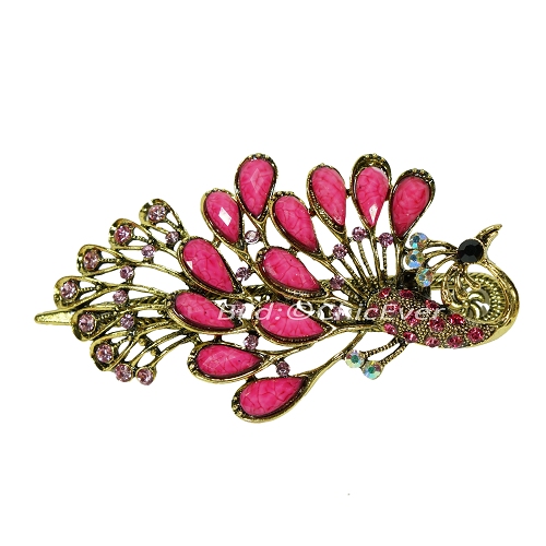 Haarspange Pfau Metall Strass rosa/pink gold 5224 - zum Schließen ins Bild klicken